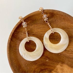 4/$15 Acrylic Beige White Hoop Drop Earrings
